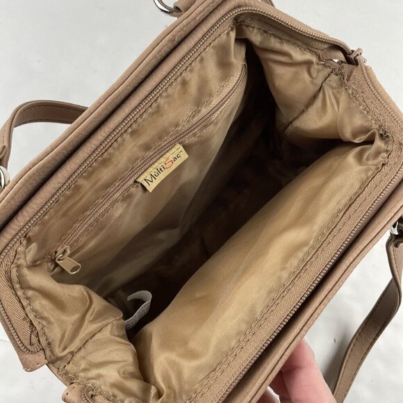 MULTI-SAC Purse Beige Double Handle Shoulder Bag Pebbled Faux Leather Medium - Picture 10 of 14